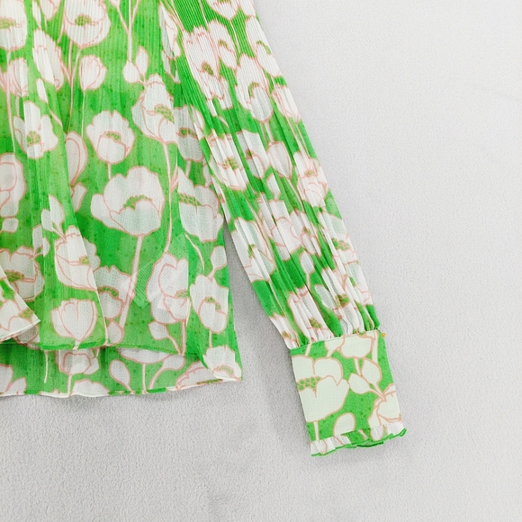 NWT Ted Baker Ellerie Green Floral-Print Ruffle Blouse P6033 - Picture 5 of 8